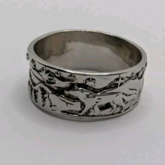 Sterling Silver 925 Nordic Wolf Wide Band Ring Size 6 - Picture 2 of 9